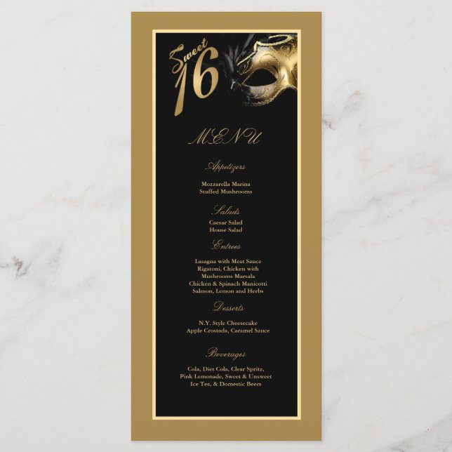 25 Menu Cards Sweet 16 Purple Gold Party (Front)