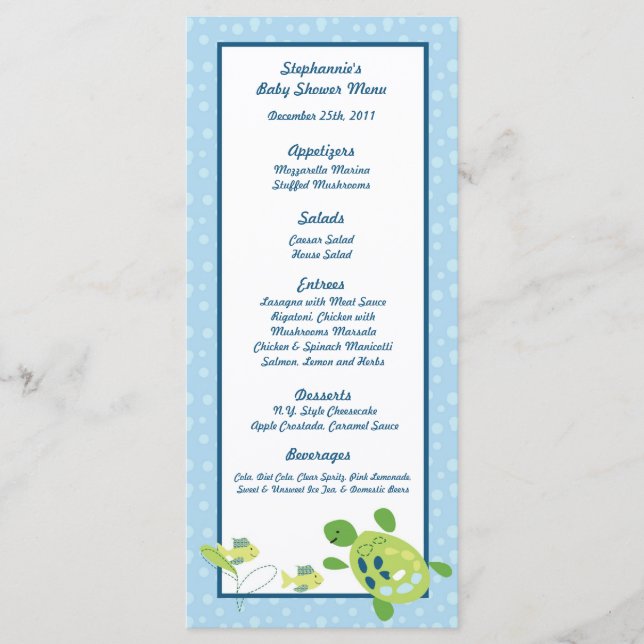 25 Menu Cards Turtle Reef Ocean Sea Turtle (Front)