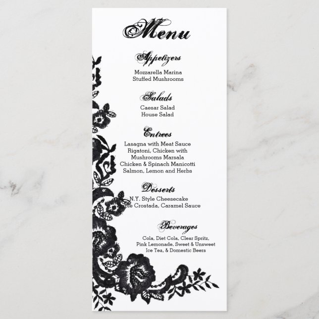 25 Menu Cards Vintage Lace Applique Dollies Damask (Front)