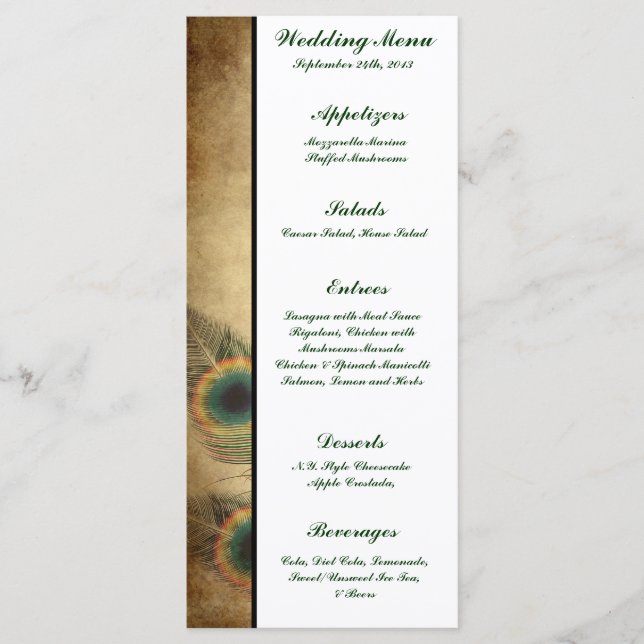 25 Menu Cards Vintage Peacock Green (Front)