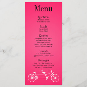 25 Menu Cards Whimsical Hot Pink Black Double Bike