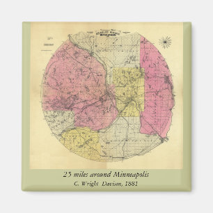 25 Miles Around Minneapolis - 1881 Map Magnet