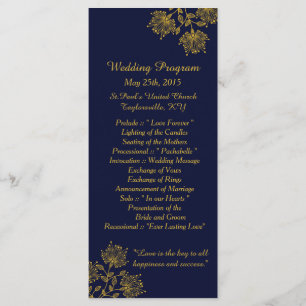 25 Navy and Yellow Floral Wedding Programs Programme