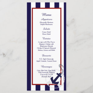 25 Navy Blue Anchor Nautical Wedding Menu Cards