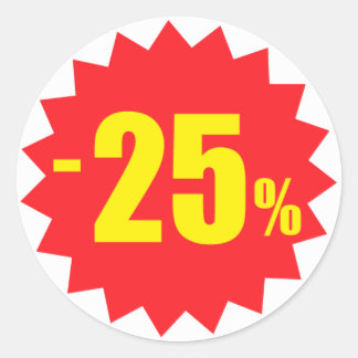 25 percent sale discount stickers, white and red classic round sticker