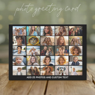 25 Photo Collage - Custom Text - Black Holiday Card