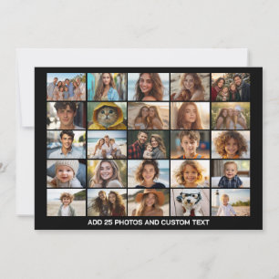 25 Photo Collage - Custom Text - Black Holiday Card