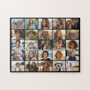 25 Photo Collage - Custom Text - Black Jigsaw Puzzle