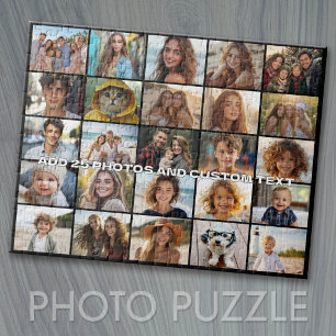 25 Photo Collage - Custom Text - Black Jigsaw Puzzle