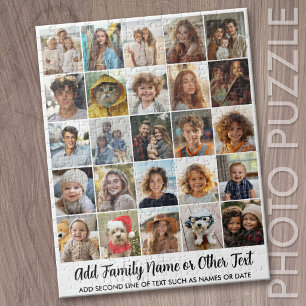 25 Photo Collage - Custom Text - White Black Jigsaw Puzzle