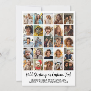 25 Photo Collage - Custom Text - White Grey Holiday Card