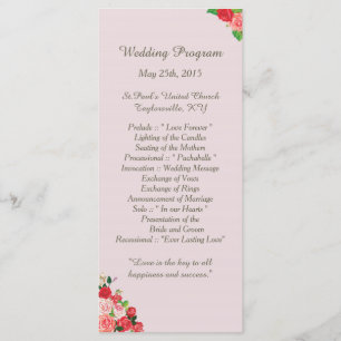 25 Pik and Red Roses Floral Wedding Programs Programme