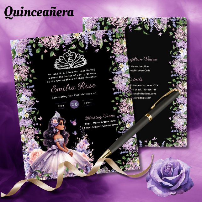 25 Purple Lilac Quinceanera Dress Floral Wisteria Flyer (Creator Uploaded)