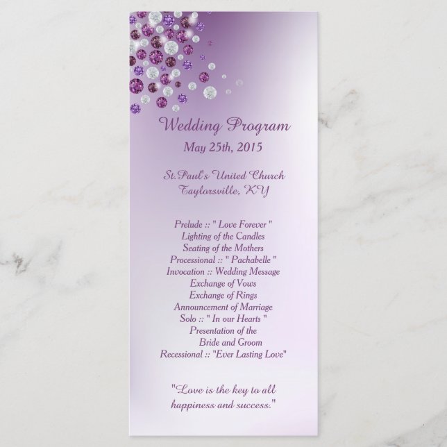 25 Purple White Diamond Wedding Programs Programme (Front)