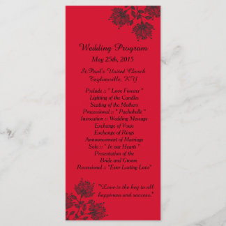 25 Red and Black Floral Wedding Programs Programme
