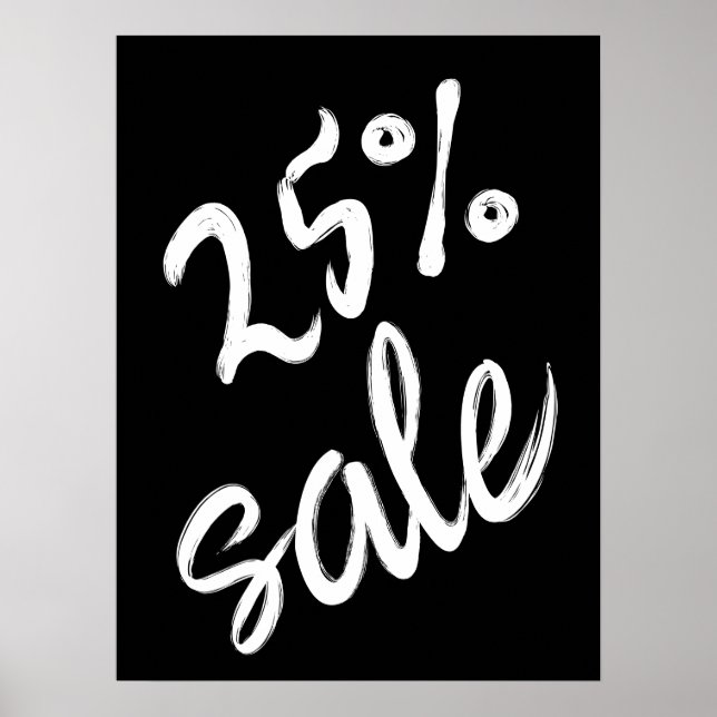 25% Sale Sign, 18x24 Black and White Sale Poster (Front)
