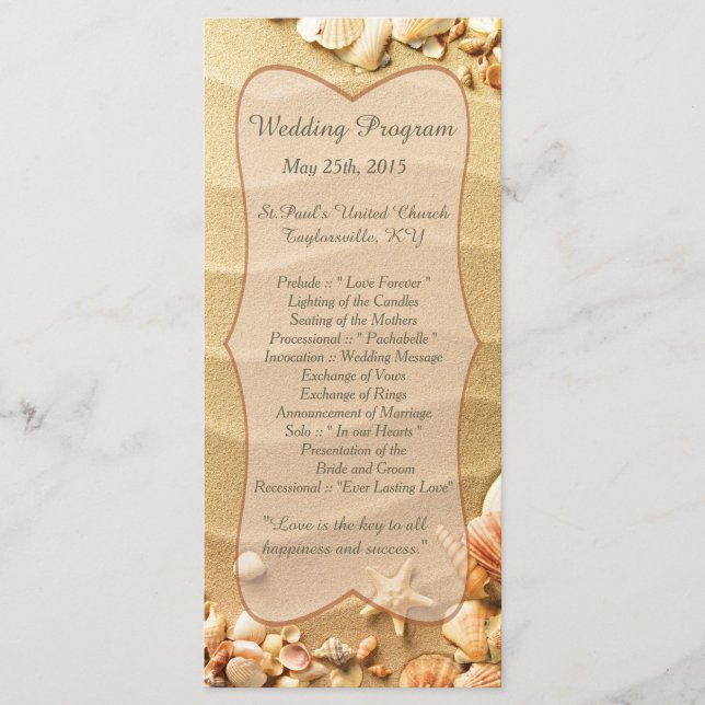 25 Seashell Beach Sand Wedding Programs Programme (Front)