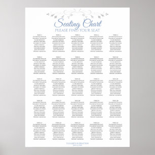 25 Table Elegant Blue White Wedding Seating Chart