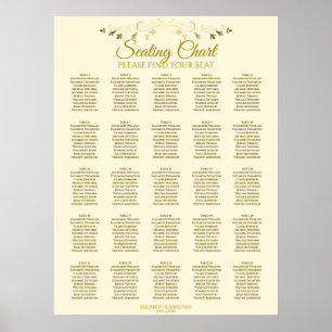 25 Table Elegant Gold Cream Wedding Seating Chart