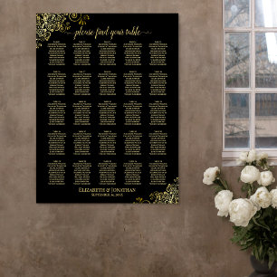 25 Table Gold & Black Wedding Seating Chart