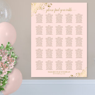 25 Table Gold & Blush Pink Wedding Seating Chart
