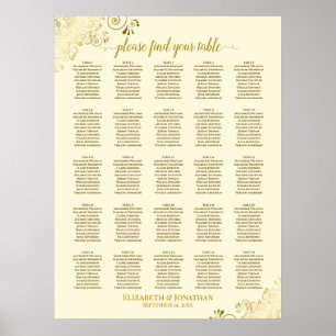 25 Table Gold & Cream Wedding Seating Chart