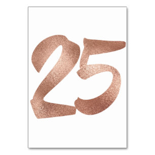 25 Table  Number White Metallic Pink Rose Gold