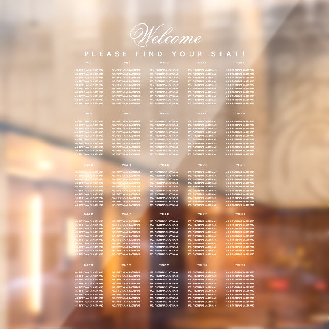 25 Table Seating Chart Transparent White Script  (Sheet 2)