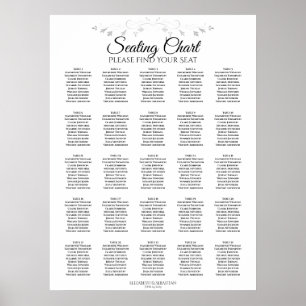 25 Table Silver Flourish Wedding Seating Chart