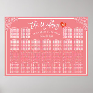 25 Tables Pink White Floral Wedding Seating Chart