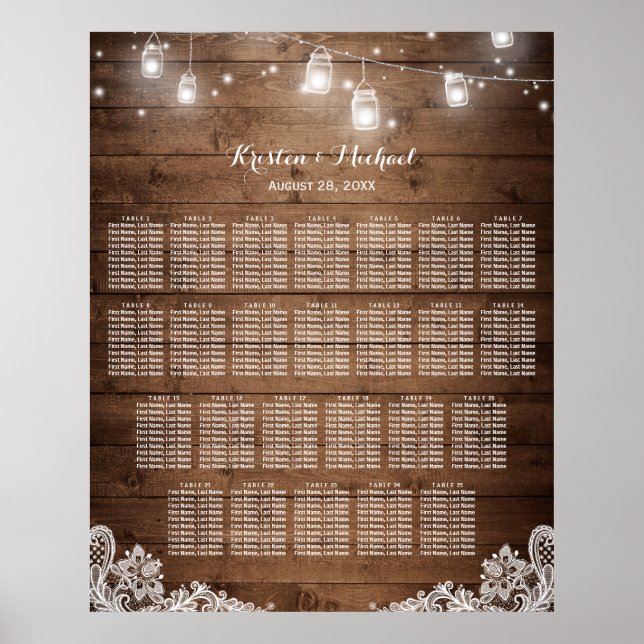 25 Tables Rustic String Lights Seating Chart (Front)