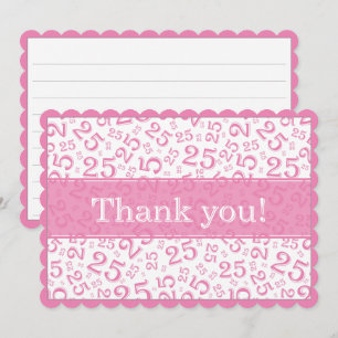 25 "Thank you!" Pink/White Number Pattern Thank You Card