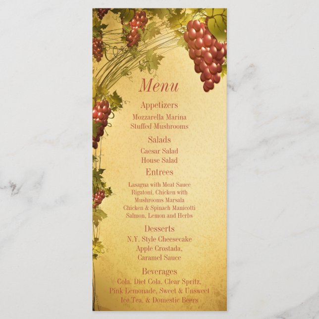 25 Vineyard Wedding Menu Tags (Front)