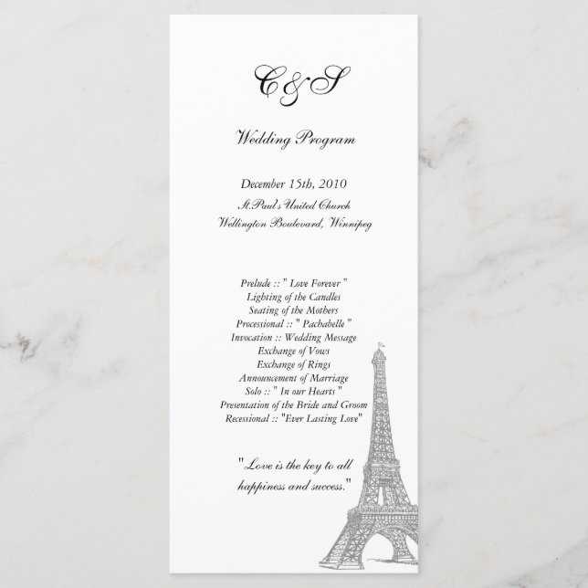 25 Wedding in Paris Programs Programme (Front)