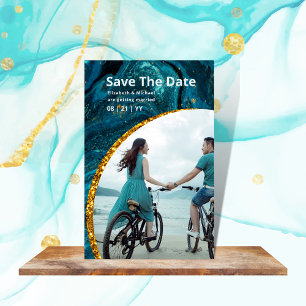 25 X magnetic Agate Gold PHOTO Wedding SAVE DATES Business Card