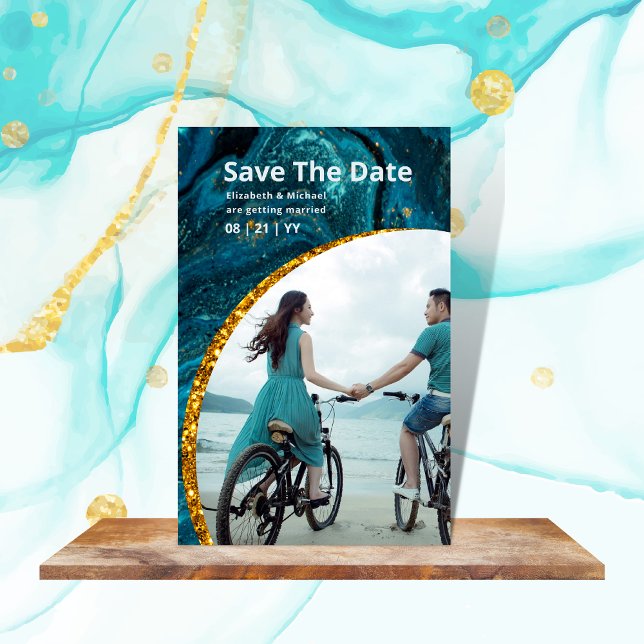 25 X magnetic Agate Gold PHOTO Wedding SAVE DATES Business Card (Creator Uploaded)