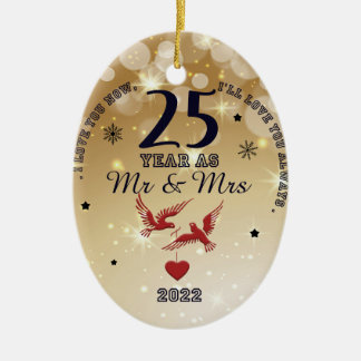 25 Year as Mr & Mrs 2022 | Happy Anniversary Ceramic Tree Decoration