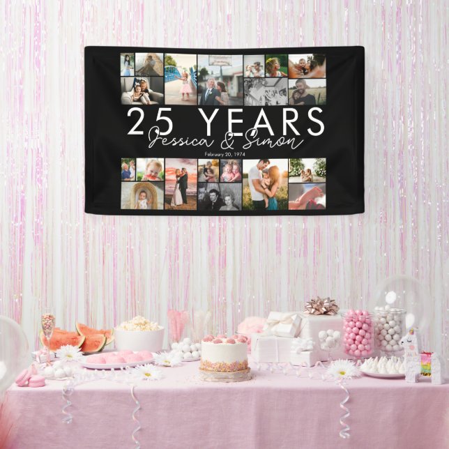 25 year wedding anniversary photo collage editable banner (Party)