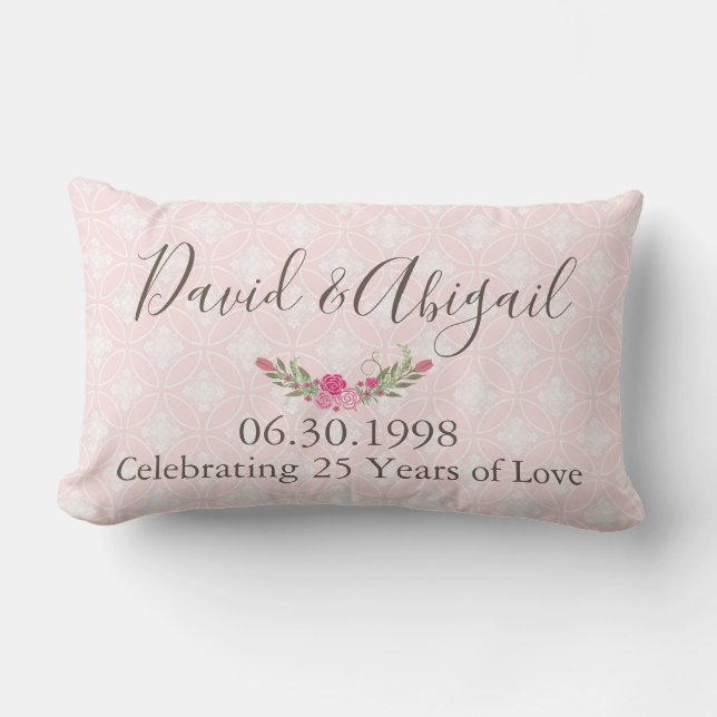 25 Year Wedding Anniversary Pretty Pink Lumbar Cushion (Front)