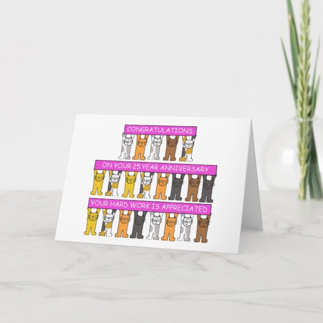 25 Year Work Anniversary Congratulations Cute Cats Card (Front)