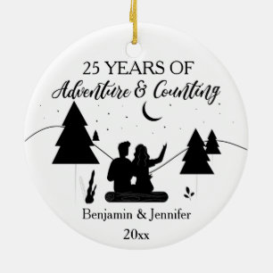 25 Years of adventure & counting Custom Names Ceramic Tree Decoration
