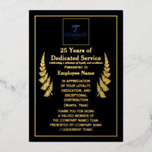 25 Years of Dedicated Service Award Custom Foil 