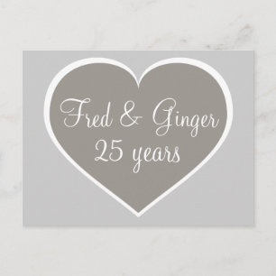 25 years silver and white heart silver anniversary postcard