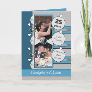 25 years silver anniversary blue and gray photo card