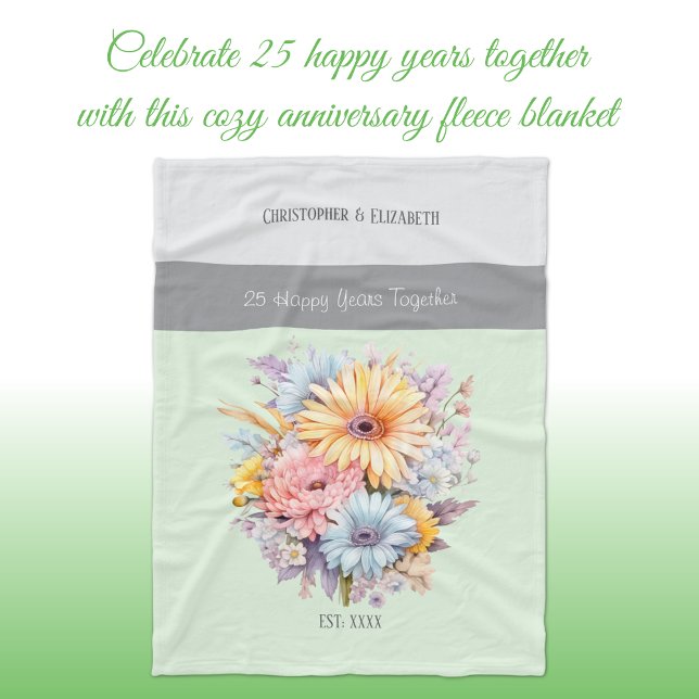 25 years silver anniversary flowers green fleece blanket (Creator Uploaded)