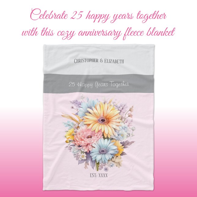 25 years silver anniversary flowers pink fleece blanket (Creator Uploaded)