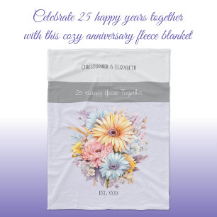 25 years silver anniversary flowers purple fleece blanket
