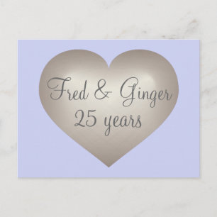 25 years silver fade heart silver anniversary postcard