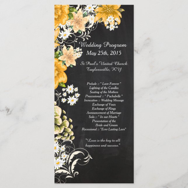 25 Yellow Rose Chalkboard Wedding Programs Programme (Front)