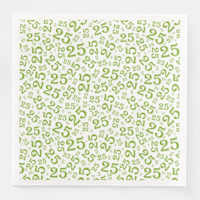 25th Age Random Number Pattern Green/White Napkin (Front)